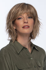 RH12/26RT4 light brown with chunky golden blonde highlights and dark brown roots