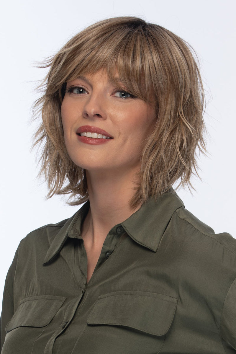 RH12/26RT4 light brown with chunky golden blonde highlights and dark brown roots